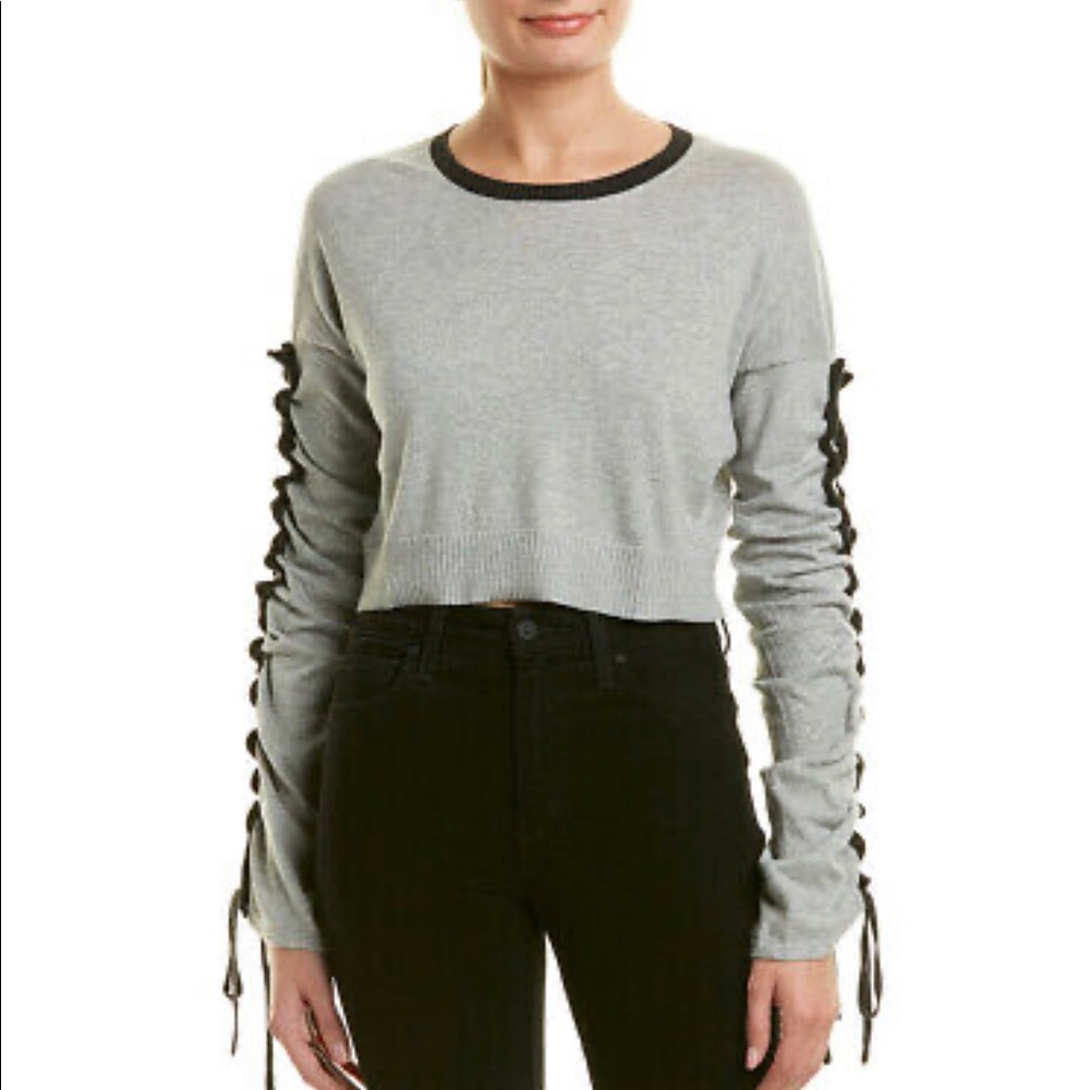 BCBGeneration Gray Piping Cropped Sweater Top
